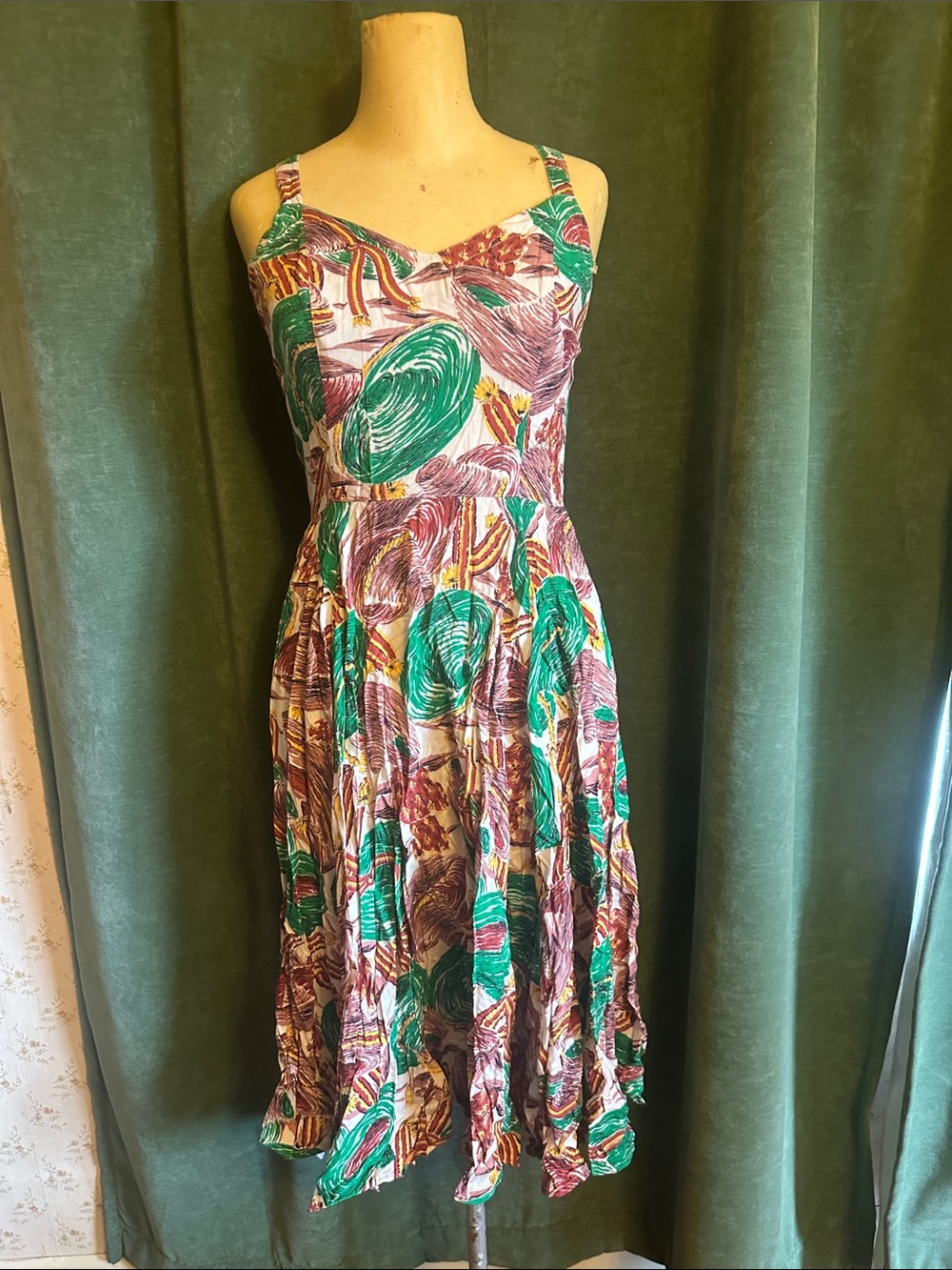 Retro fit and flare Sombrero Printed Sleeveless Midi Dress - Picture 1 of 2